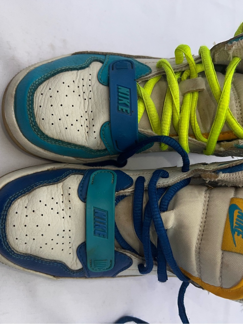 Nike Kids White, Teal & Neon Yellow High-Top Sneakers